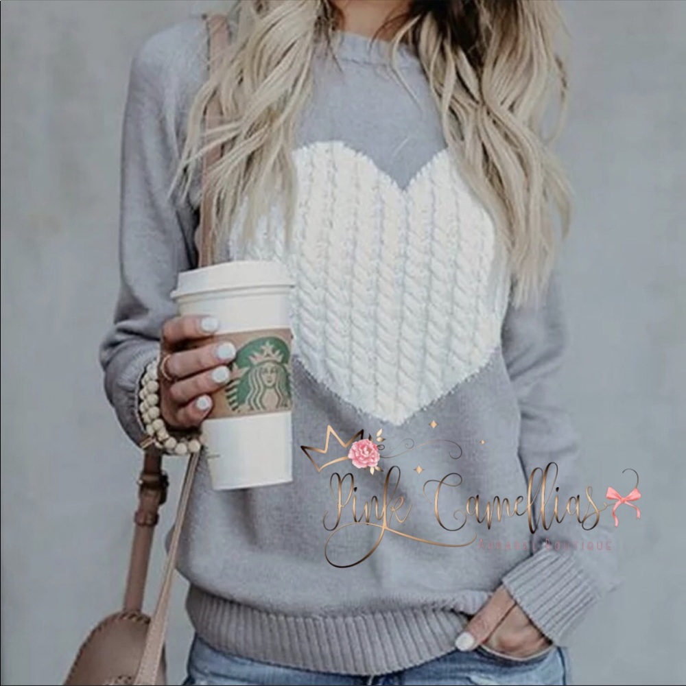 Gray Heart Long Sleeve Sweater - Picture 7 of 9